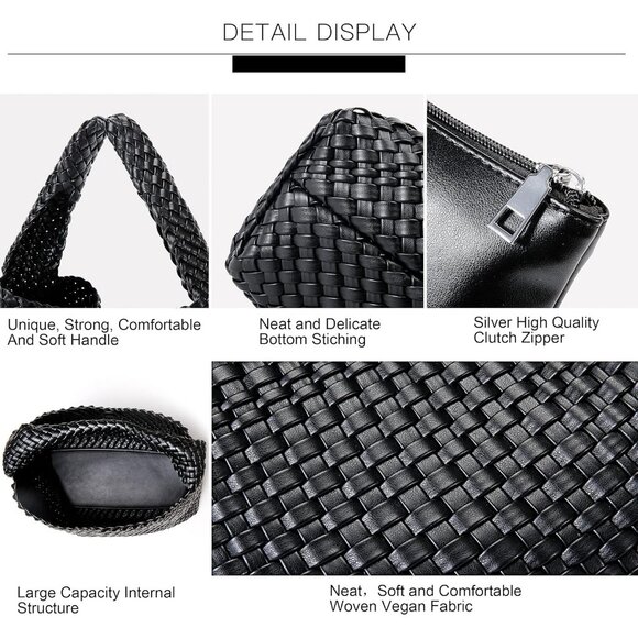 Women's Black Purse Top-handle Shoulder Hobo Tote Bag - Picture 5 of 6